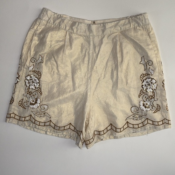 Boston Proper Women’s High Waist Embroidered Shorts Sz 8 Sequins Bohemian - Picture 13 of 13